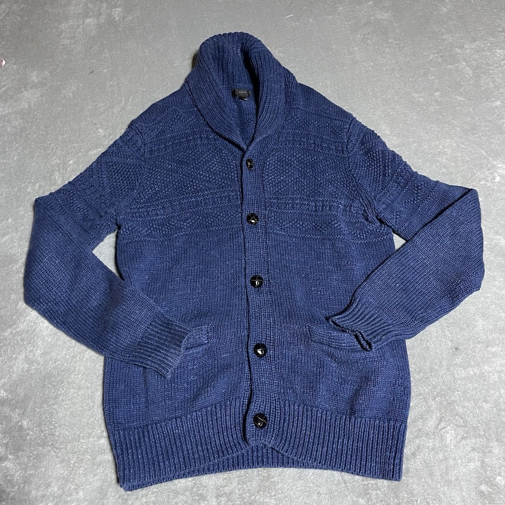 Men's J. Crew Navy Blue Cotton Cardigan Sweater in EUC size medium